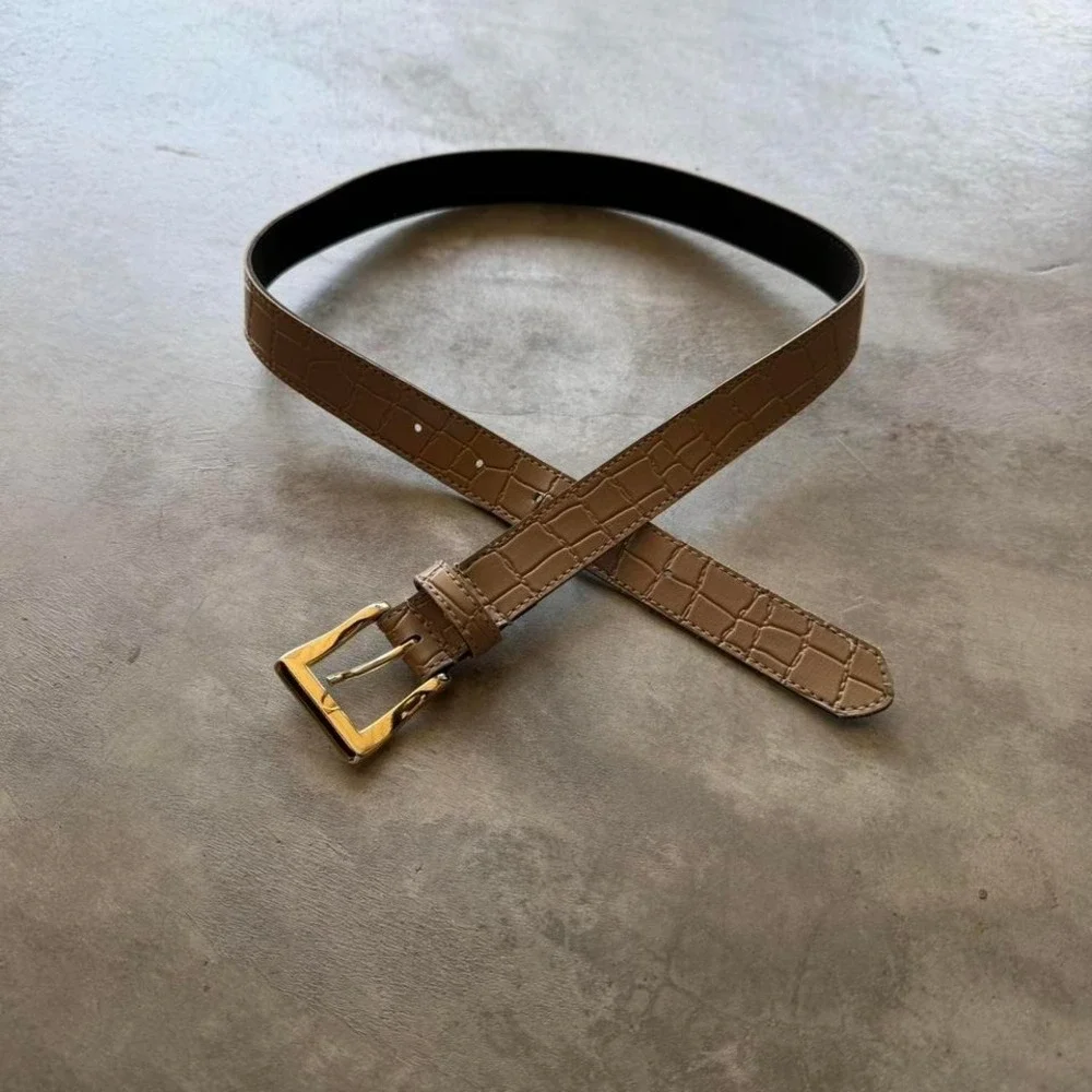 Vintage 80's Mocha Brown skinny dress leather snake skin gold belt western